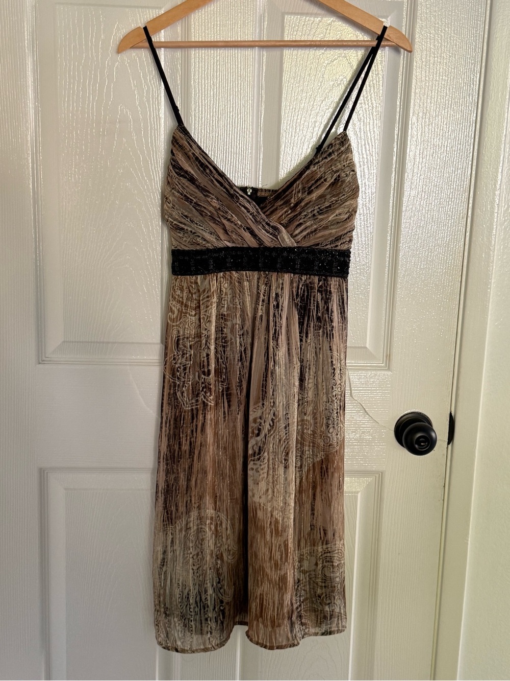 Roulette Size 10 Brown & Taupe Print Dress with Embellished Waist